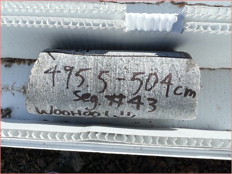 Each core section is carefully labeled by segment depth and location for follow up in the lab, Core Sample Labeling