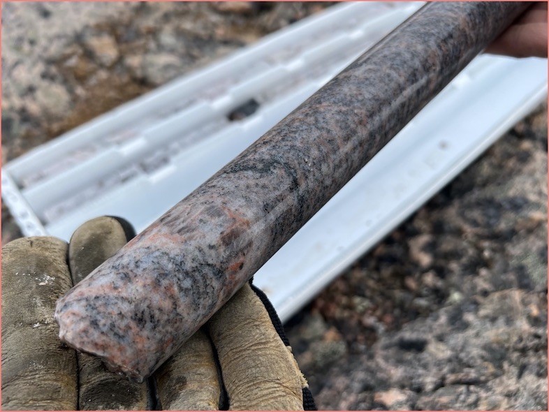 Rock core of gneiss drilled from the NW Greenland beckrock. Gneiss rock core