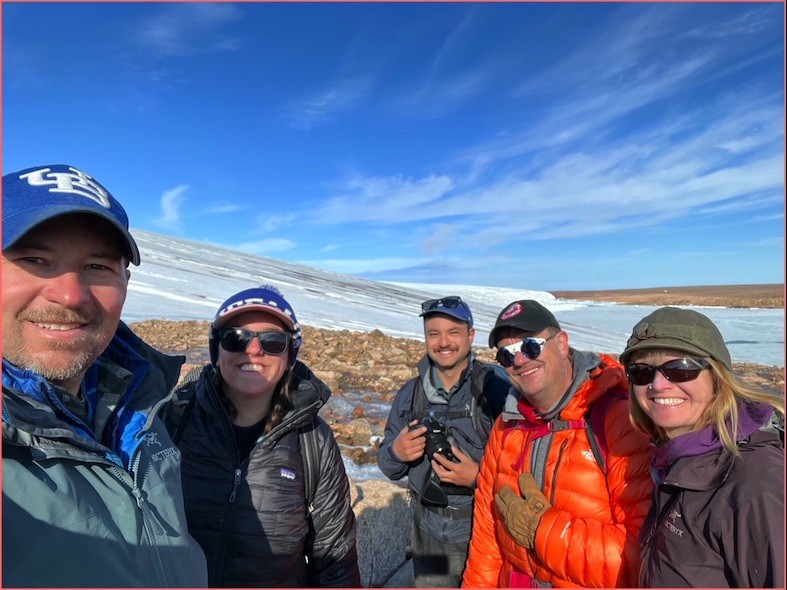PI Jason Briner, Grad students Karlee Prince and Caleb Walcott, Lead PI Joerg Schaefer, and Arctic Field Support Sampling team for NW Greenland 2022