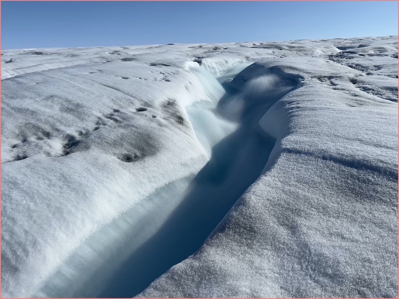 Meltwater channels melt and refreeze on the ice sheet Meltwater channel