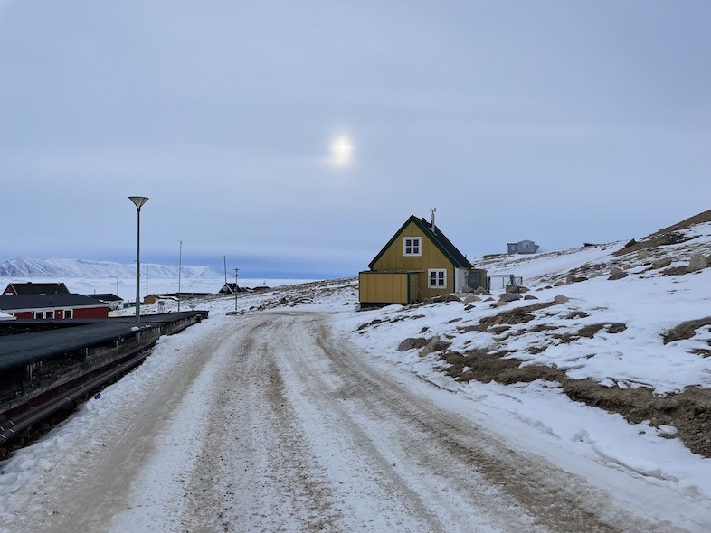 Greenland buildings are often painted bright colors - yellows, reds, greens, purples. Greenland village